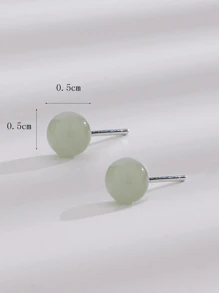 1 par de brincos de pino de jade verde femininos da moda, piercing de orelha simples e doce com revestimento de cobre e prata, presente perfeito para o dia dos namorados e uso diário