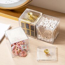 1pc 8.4*8.4*11cm Acrylic Swab Storage Box, Suitable For Desktop & Dressing Table Dustproof Transparent Lipstick & Cosmetics Storage - Clear - View 2