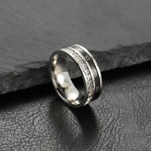 1pc Women's Stainless Steel Roman Number Rotating Square Rhinestone Inlaid Ring, Couple's Jewelry - Silver - View 4