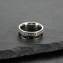 1pc Women's Stainless Steel Roman Number Rotating Square Rhinestone Inlaid Ring, Couple's Jewelry - Silver - View 1