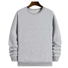 Unisex Crew Neck Sweatshirt Cold Weather Blouse Women's Men's Coat Plain Cotton Flannel - Xám - Xem 2