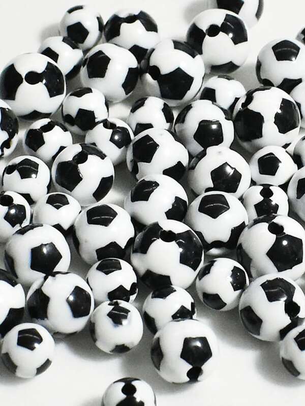 50 pièces/paquet 8-12MM Blanc Base Noir Bloc football Design Acrylique Perles Pour DIY Bracelet , Fabrication De Collier