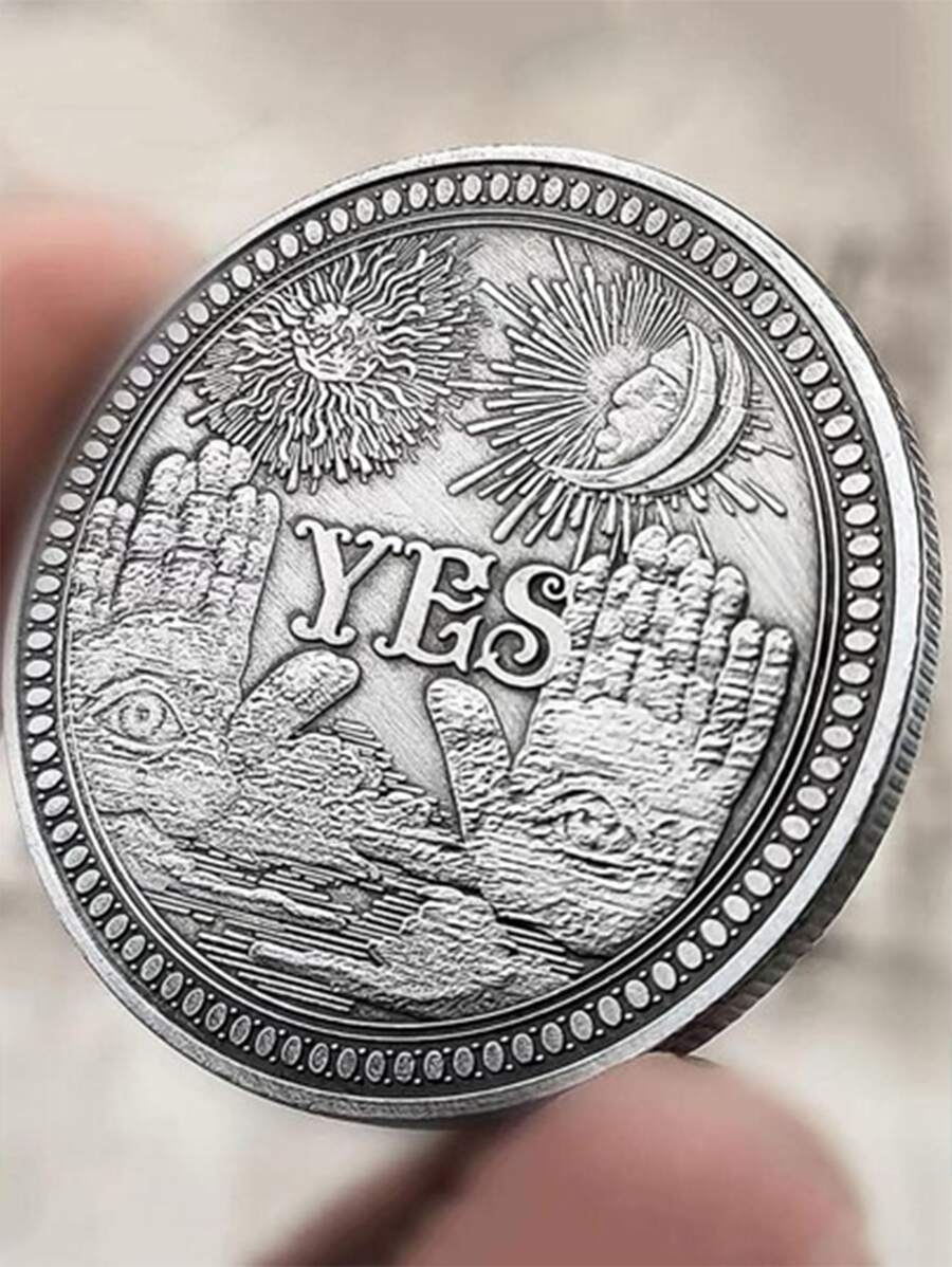 1入組手掌和太陽和月亮設計新奇硬幣 - 銀色 - 查看 1