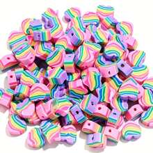 50pcs/Pack 10mm Rainbow Colored Clay Beads Mixed With Pentagram, Heart And Flower Design, Can Be Used For Bracelet And Necklace Making