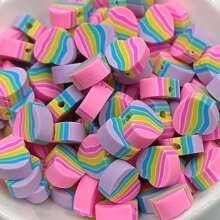 50pcs/Pack 10mm Rainbow Colored Clay Beads Mixed With Pentagram, Heart And Flower Design, Can Be Used For Bracelet And Necklace Making