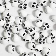 50 Cái/gói 10 Mm Đen Trắng Halloween Hình Đầu Lâu Acrylic Hạt Cho Vòng Tay, Vòng Cổ Làm - Đen và trắng - Xem 1