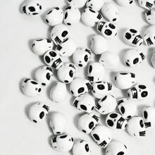 50 Cái/gói 10 Mm Đen Trắng Halloween Hình Đầu Lâu Acrylic Hạt Cho Vòng Tay, Vòng Cổ Làm - Đen và trắng - Xem 3
