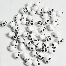 50 Cái/gói 10 Mm Đen Trắng Halloween Hình Đầu Lâu Acrylic Hạt Cho Vòng Tay, Vòng Cổ Làm - Đen và trắng - Xem 4