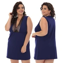 Plus Size Robes & Robe Sets - 藏蓝色 - 查看 2