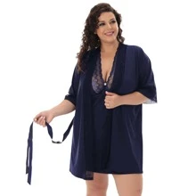 Plus Size Robes & Robe Sets - 藏蓝色 - 查看 3