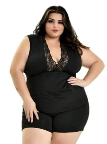 Plus Size Nightgowns & Sleepshirts - Negro - Ver 2