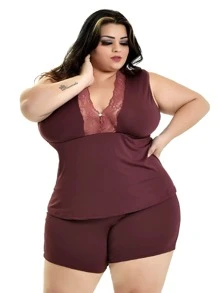 Kit Plus Size Short Doll mais Robe Microfibra e Renda Luxo Moda Feminina | 827.851