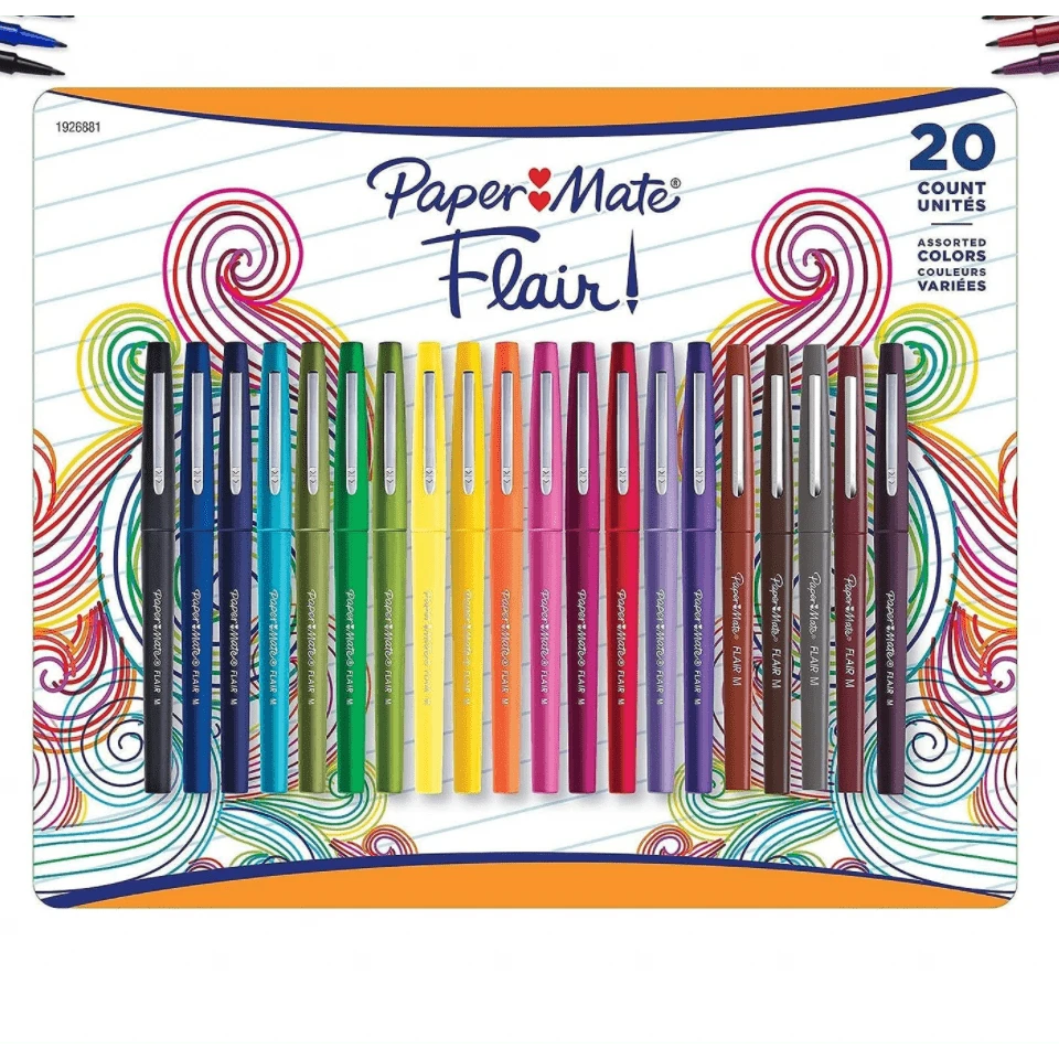 Bolígrafos Paper Mate Flair, Marcadores de colores 20 piezas, oficina, escolar - Multicolor - Ver 1