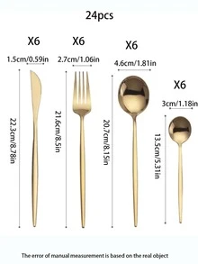 1set / 24pcs Stainless Steel Nordic Style Silverware Flatware Set For Home, Knife, Fork, Spoon - Gold - View 3