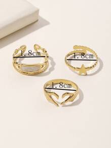 3pcsStainless Steel Golden Five-Pointed Star, Love, Shell Oil Size Adjustable Women's Ring Set, Suitable For Daily Decoration Or Gift Giving