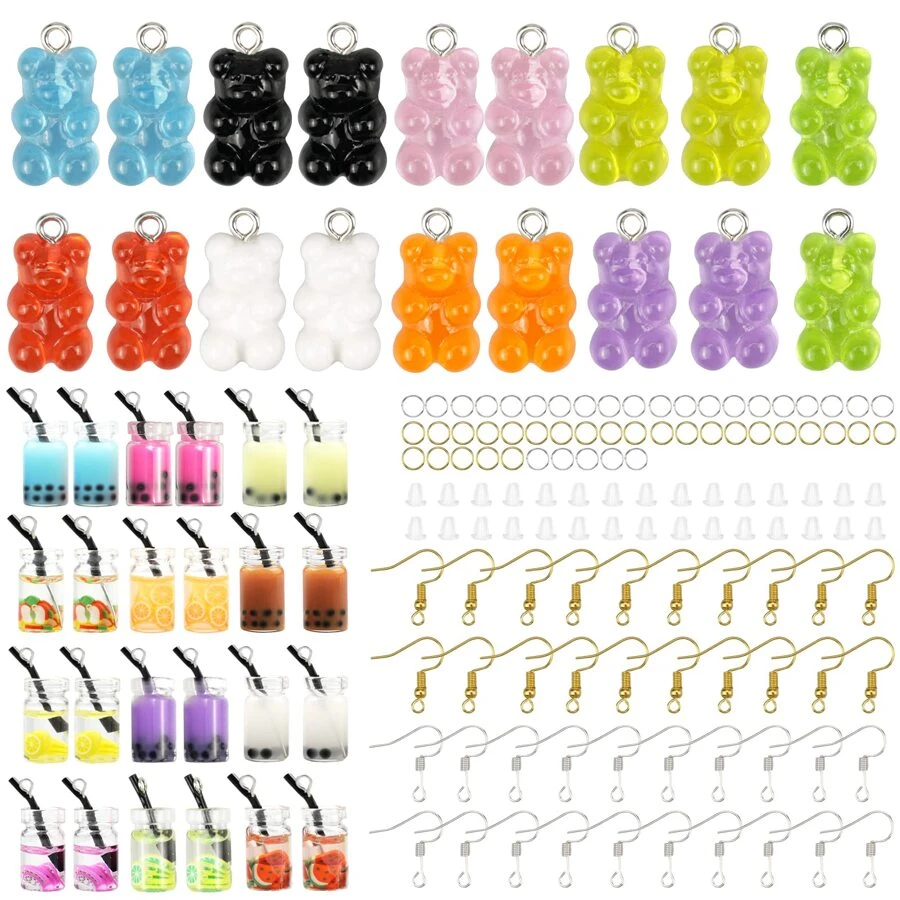 42pcs/set Cute Resin Teddy Bear & Milk Tea Cup Shaped Beads For Diy Bracelet, Necklace, Earring, Keychain, Party, Festival, Gift, Jewelry Making Supplies