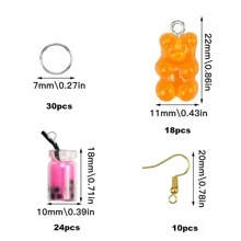 42pcs/set Cute Resin Teddy Bear & Milk Tea Cup Shaped Beads For Diy Bracelet, Necklace, Earring, Keychain, Party, Festival, Gift, Jewelry Making Supplies
