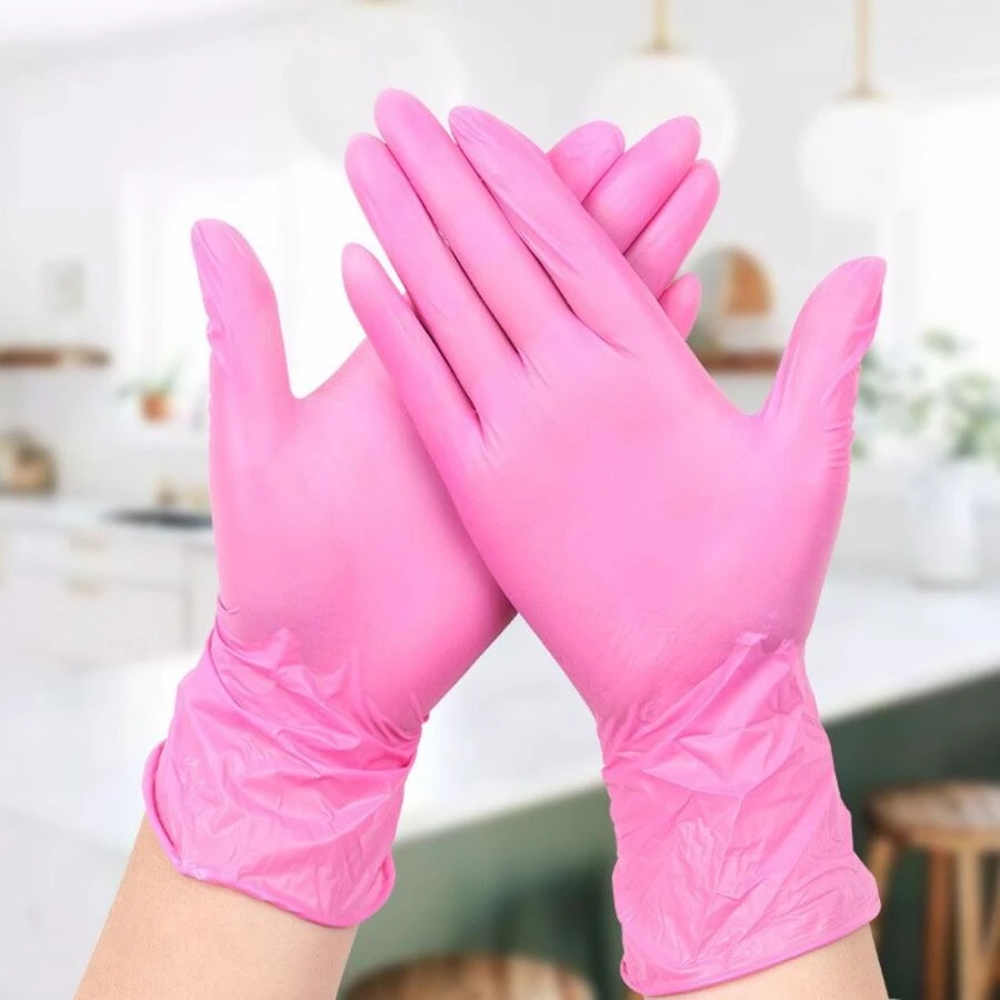 20 Piezas / Bolsa Guantes Desechables De Nitrilo Para Uso Multipropósito En La Cocina, Engrosado Para Uso Doméstico E Industrial - Rosa - Ver 1