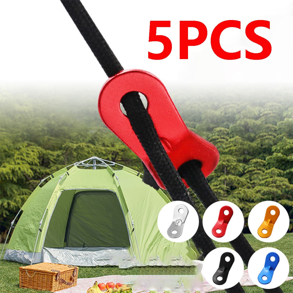 5pcs Aluminium Alloy 6mm Tent Rope Buckle, Guyline Adjuster For Camping Tent - Red - View 1