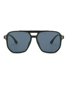 1入組男士方形飛行員風格太陽眼鏡帶紫外線防護適用於每天穿戴 - 黑色 - 查看 3