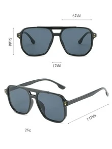 1入組男士方形飛行員風格太陽眼鏡帶紫外線防護適用於每天穿戴 - 黑色 - 查看 4