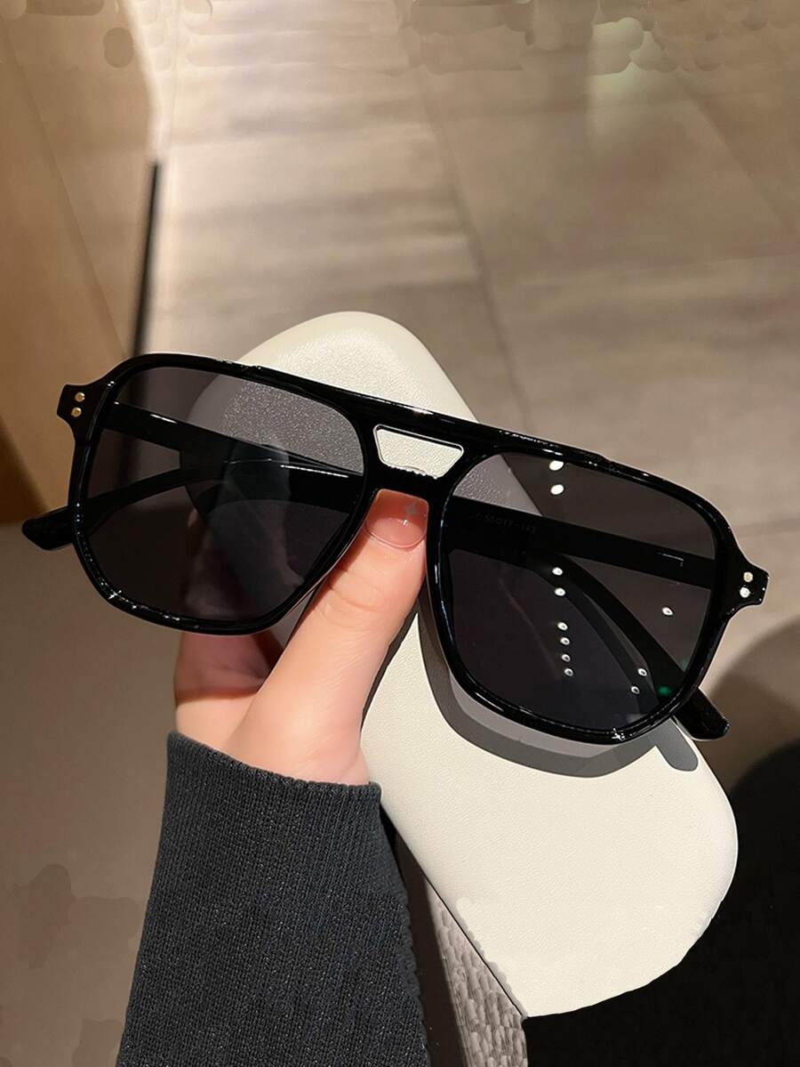 1入組男士方形飛行員風格太陽眼鏡帶紫外線防護適用於每天穿戴 - 黑色 - 查看 1