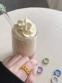 1 pieza Anillo amarillo estilo simple adecuado para uso diario - Amarillo - Ver 5