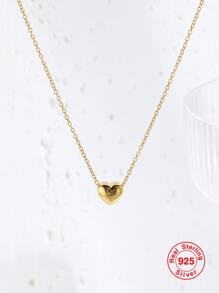 1 chiếc vòng cổ mặt trái tim mạ vàng bạc S925 dành cho nữ, phong cách đơn giản thời trang phù hợp cho cuộc sống hàng ngày và hẹn hò, một món quà đa năng cho ngày lễ tình nhân của cô ấy - Vàng - Xem 4