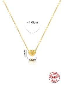 1 chiếc vòng cổ mặt trái tim mạ vàng bạc S925 dành cho nữ, phong cách đơn giản thời trang phù hợp cho cuộc sống hàng ngày và hẹn hò, một món quà đa năng cho ngày lễ tình nhân của cô ấy - Vàng - Xem 5