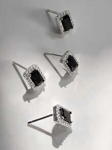 1入組7*5mm綠寶石造型黑色方晶鋯石嘻哈搖滾花樣耳釘男士珠寶和手錶S925純銀白金鍍精細的首飾類日常穿著禮物