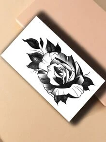 2張女性玫瑰花刺青貼紋,防水臨時刺青,男女通用的身體藝術流行風格 - 彩色 - 查看 2