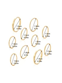 Juego De 10 Anillos De Dedo Índice, Articulaciones Y Nudillos Finos Simples Y Personalizados - Dorado - Ver 2