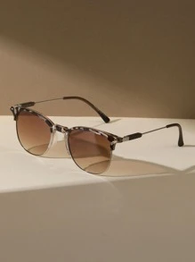 Women Leopard Print Bohemian Cat Eye Sunglasses, Semi-Rimless Metal Frame Classic Fashion Glasses, Summer Holiday Essential Shades For Beach Travel Vintage Daily Wear Driving - Multicolor - View 2