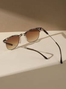 Women Leopard Print Bohemian Cat Eye Sunglasses, Semi-Rimless Metal Frame Classic Fashion Glasses, Summer Holiday Essential Shades For Beach Travel Vintage Daily Wear Driving - Multicolor - View 4