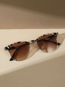 Women Leopard Print Bohemian Cat Eye Sunglasses, Semi-Rimless Metal Frame Classic Fashion Glasses, Summer Holiday Essential Shades For Beach Travel Vintage Daily Wear Driving - Multicolor - View 3