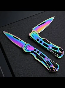 1 pieza Cuchillo de acero inoxidable para acampar al aire libre autoafilable, cuchillo plegable portátil, cuchillo de camping, cuchillo plegable portátil para frutas, cuchillo de bolsillo para utensilios de cocina