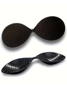 Sexy Self-adhesive Silicone Front Closure No Shoulder Strap Sticky Bra - Black - View 3