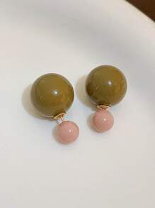 Andkiss 1pair Two-tone Beaded Stud Earrings - Multicolor - View 2