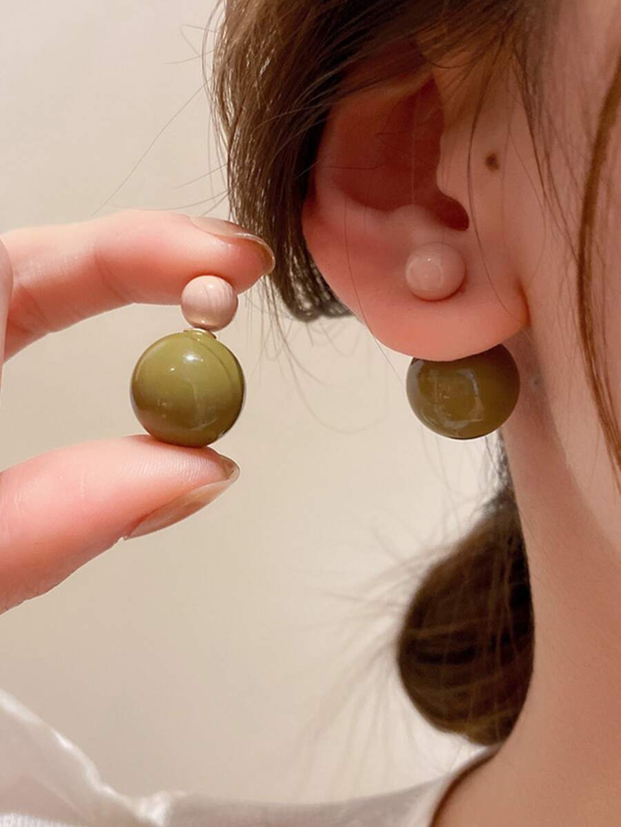 Andkiss 1pair Two-tone Beaded Stud Earrings - Multicolor - View 1