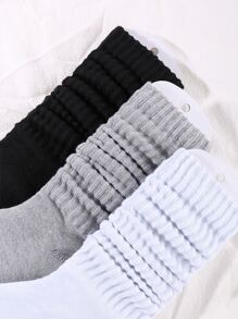 1/3 Pairs Women's Fall Autumn Winter Warm Slouch Knit Socks Simple Solid Color Slouchy Socks Women Scrunch Socks Men's And Women's Crew Socks Bubble Pile Socks Black, White & Gray Compression Socks Comfortable, Breathable, Fashionable Perfect Gifts For Hiking, Back To School, Halloween & Christmas Xmas