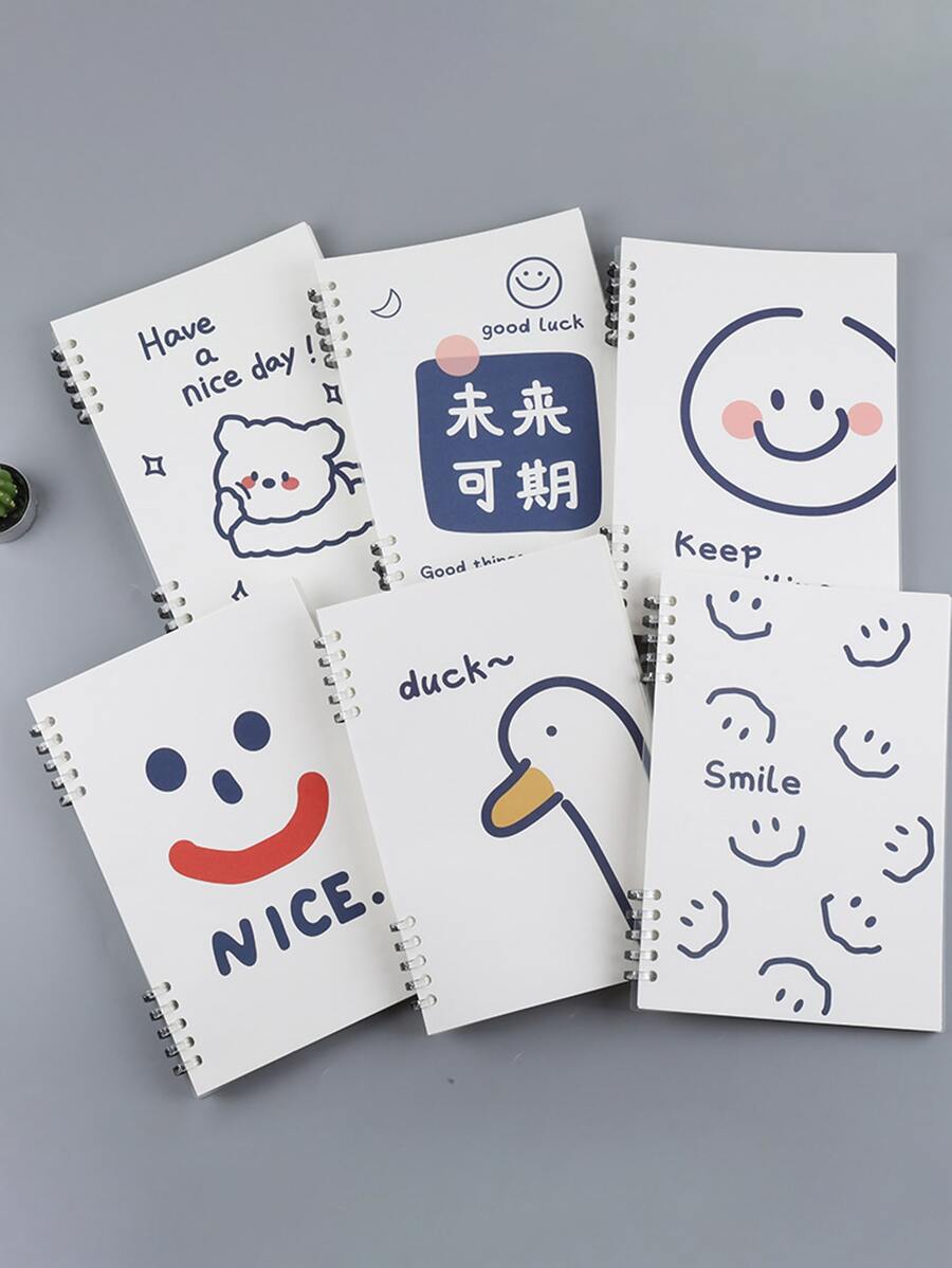 1本具有人體工學設計創意pp封面筆記本,可愛的卡通和極簡的橫線頁面 - 彩色 - 查看 1