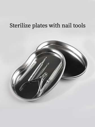 klimonla 1个不锈钢消毒托盘，适用于美甲工具、指甲消毒设备、牙科指甲工具托盘、消毒盒容器、指甲配件，沙龙和家庭使用，美甲用品，美甲工具，美甲艺术工具，返校季，指甲，美甲工具，假指甲工具