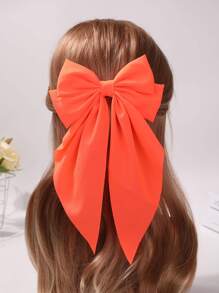 1 件女士时尚简约百搭蝴蝶结设计马尾辫夹 - 亮橙色 - 查看 1