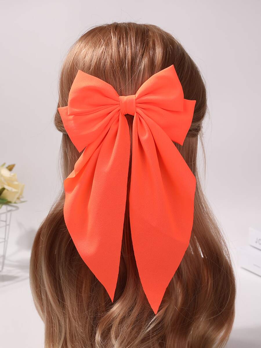 1 件女士时尚简约百搭蝴蝶结设计马尾辫夹 - 亮橙色 - 查看 1