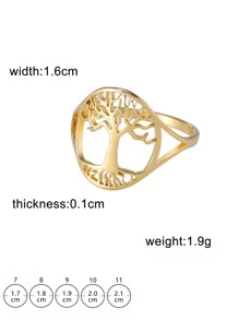 1入組女性不銹鋼鏤空生命之樹情侶戒指首飾類禮品適用於週年紀念日和婚禮,新品到貨 - 金黃色 - 查看 4