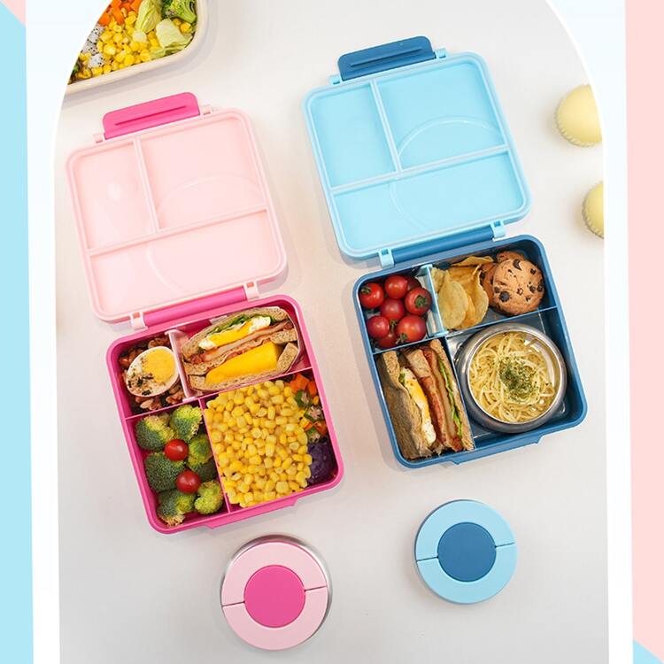 Juego de Bento Box con termo de acero inoxidable de 8oz para sopa - Perfecto para almuerzos escolares u oficina, vuelta al colegio - Rosa - Añade 5