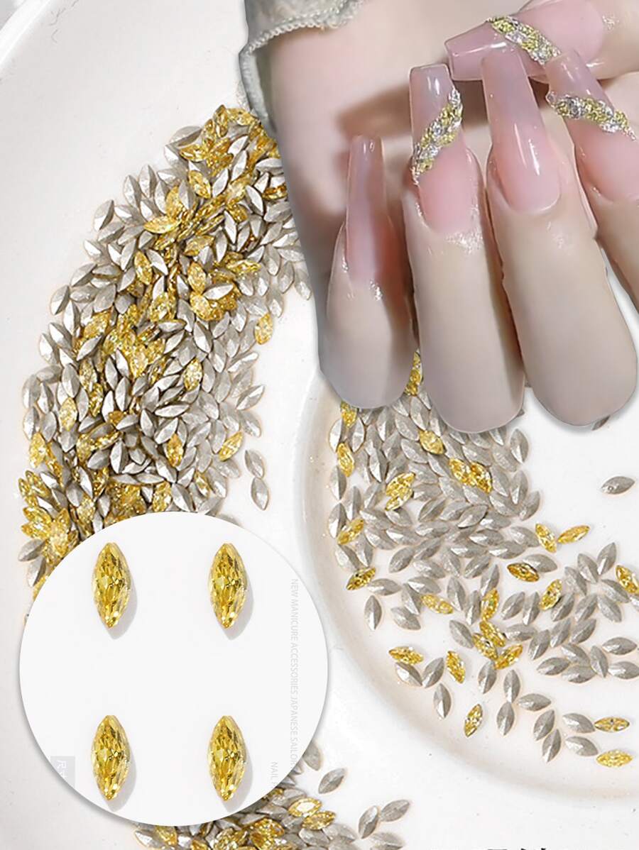 50 viên đá mắt ngựa trang trí móng tay nghệ thuật - Màu vàng - Xem 1