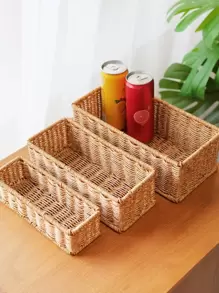 1pc Woven Rattan-like Square Storage Box Basket For Desktop Organizing Retail Storage - Multicolor - View 2