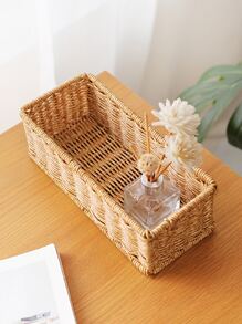1pc Woven Rattan-like Square Storage Box Basket For Desktop Organizing Retail Storage - Multicolor - View 1