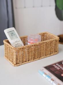 1pc Woven Rattan-like Square Storage Box Basket For Desktop Organizing Retail Storage - Multicolor - View 7